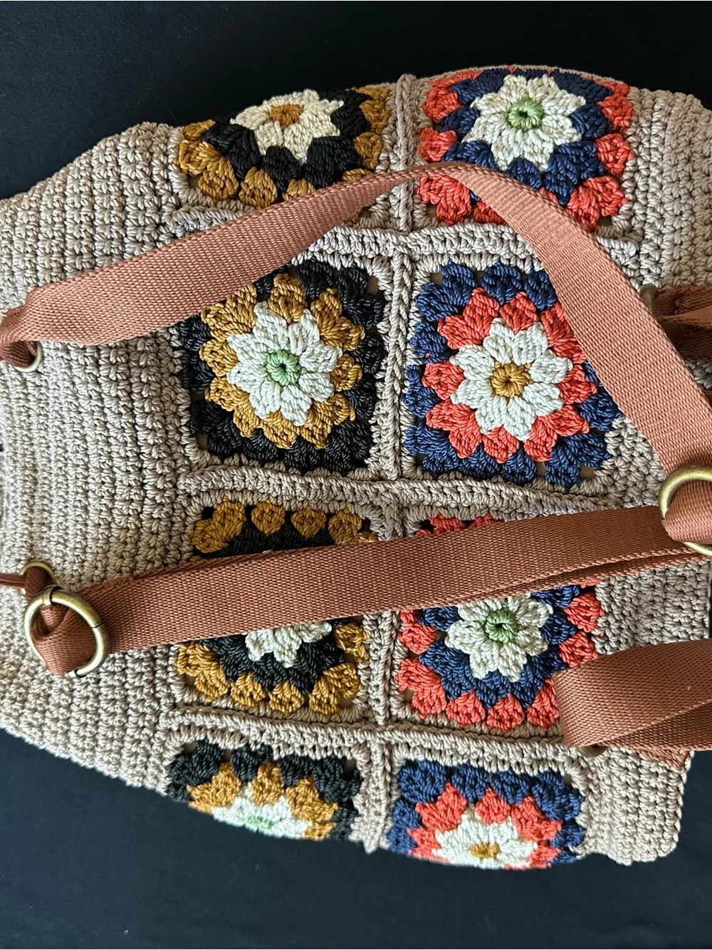 The Sak Sayulita Crochet Square Patchwork Backpack - Tan Multicolor Bag